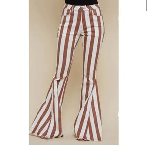 Saints and Hearts stripe bell bottom flares. Large.